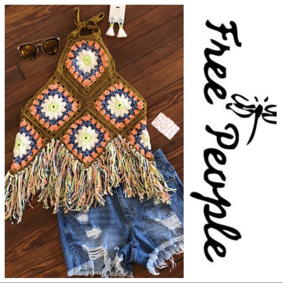 Free People Summer Of Love Crochet Knit Halter Top - Picture 2 of 9